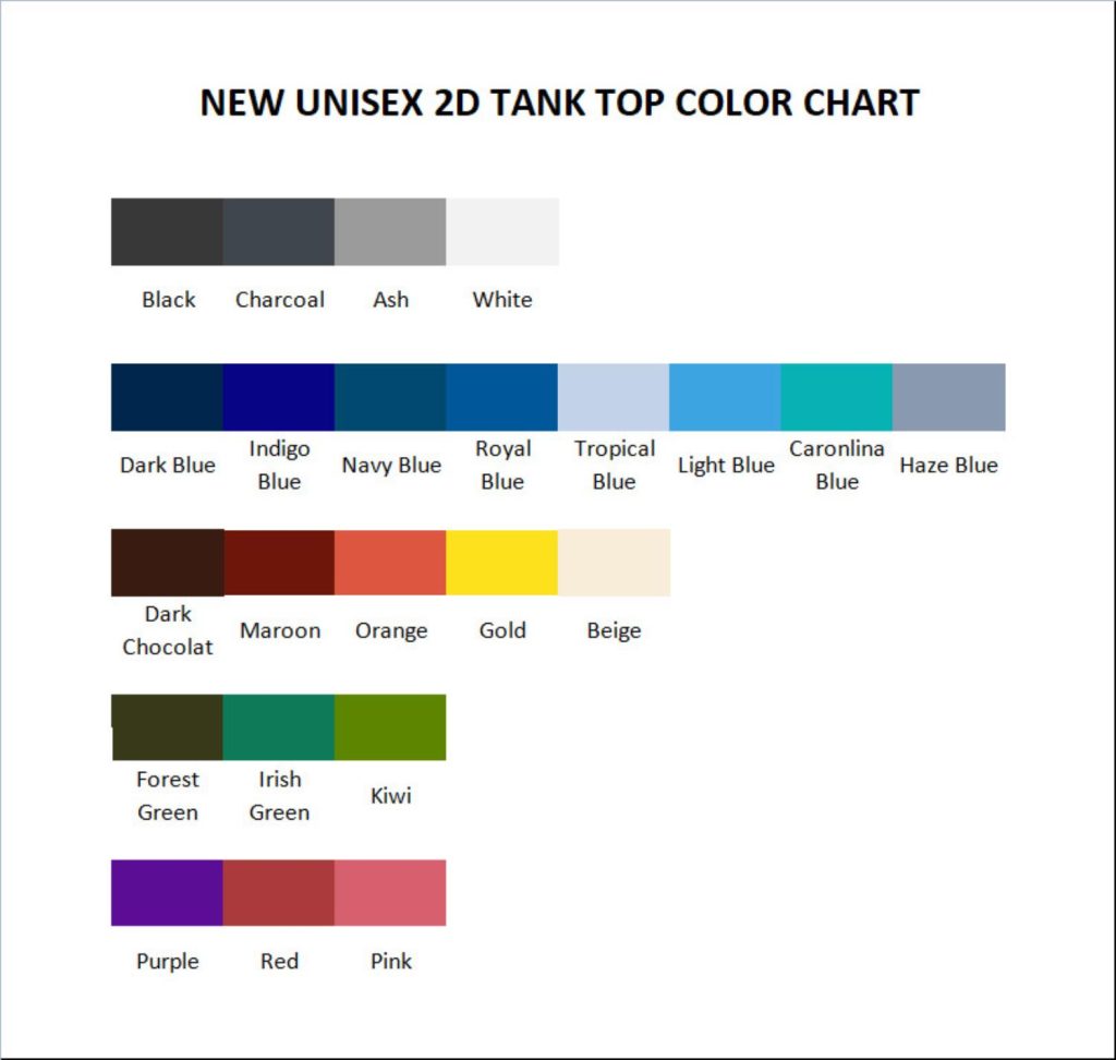 tank top color chart - Lana Del Rey Shop